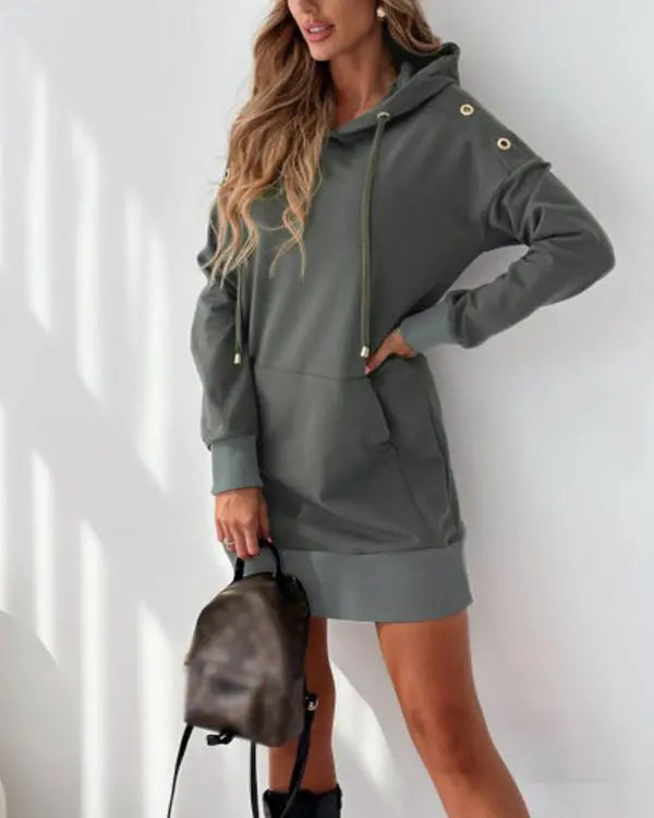 Robe sweat-shirt à capuche avec cordon de serrage et poches à œillets