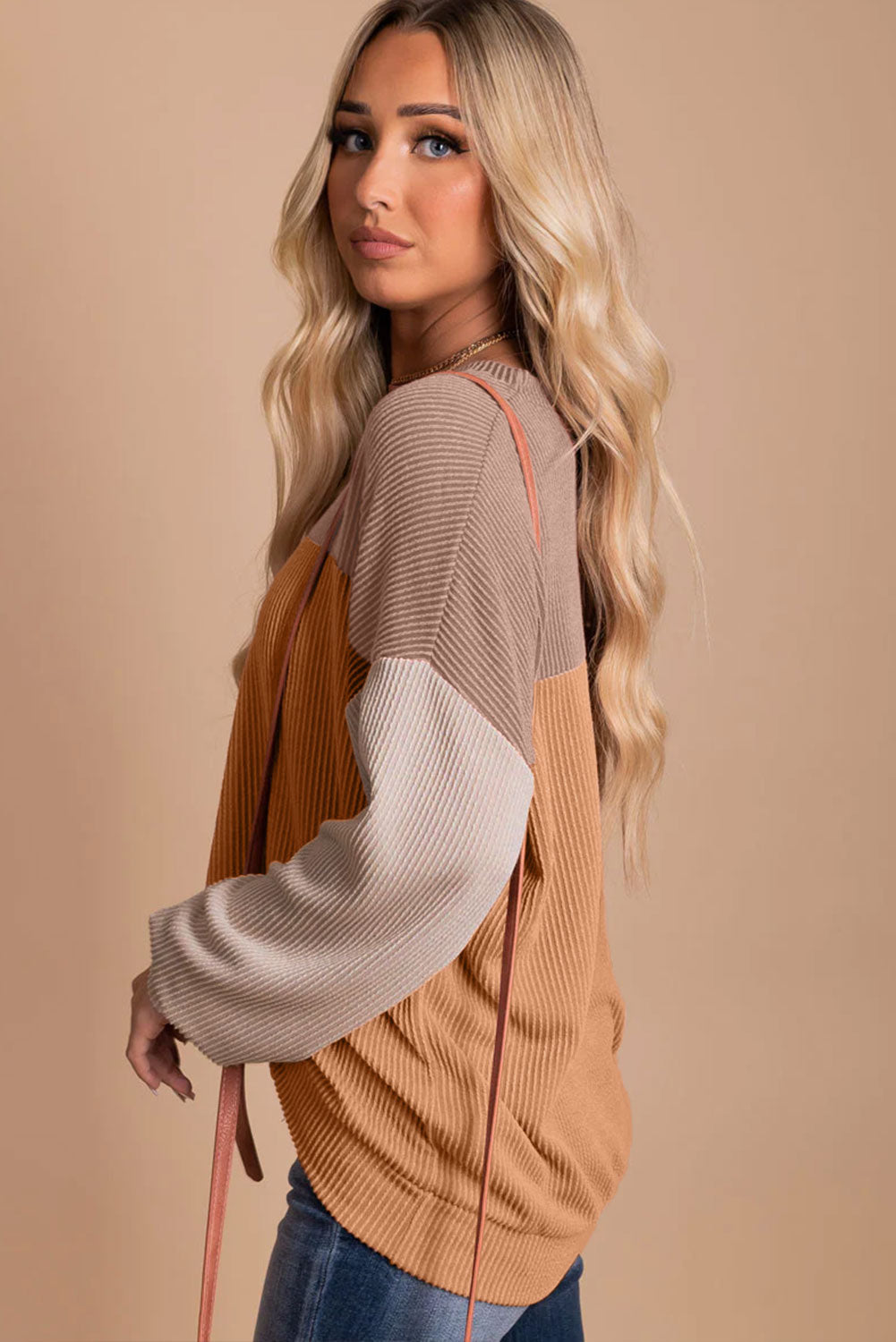 Color Block Ribbed Loose Top