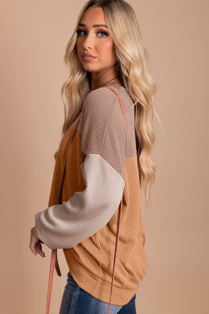 Color Block Ribbed Loose Top