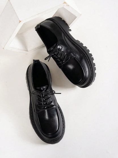 Chaussures Oxfords à plateforme noires avec lacets, style britannique, printemps 2024 pour femmes