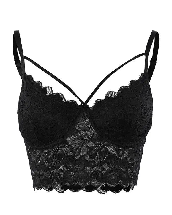 Camisole courte en dentelle à col en V