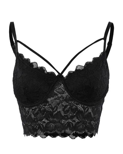 Camisole courte en dentelle à col en V