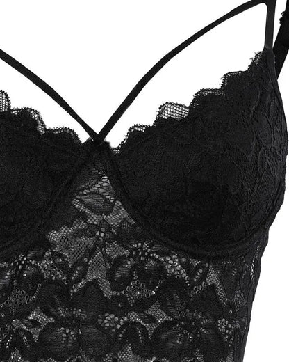 Camisole courte en dentelle à col en V