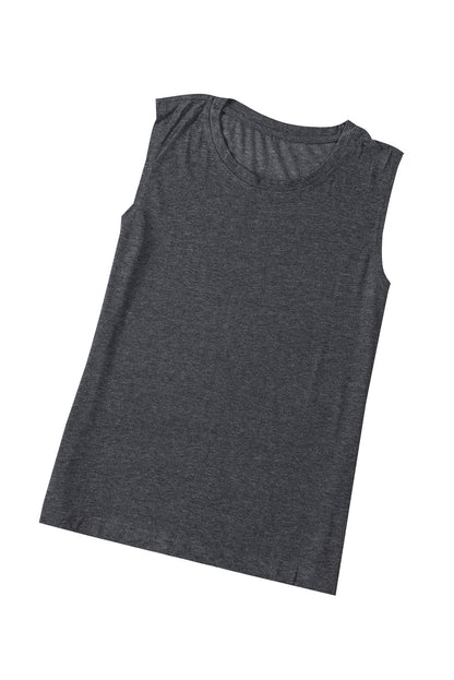 Solid Crew Neck Loose Tank Top