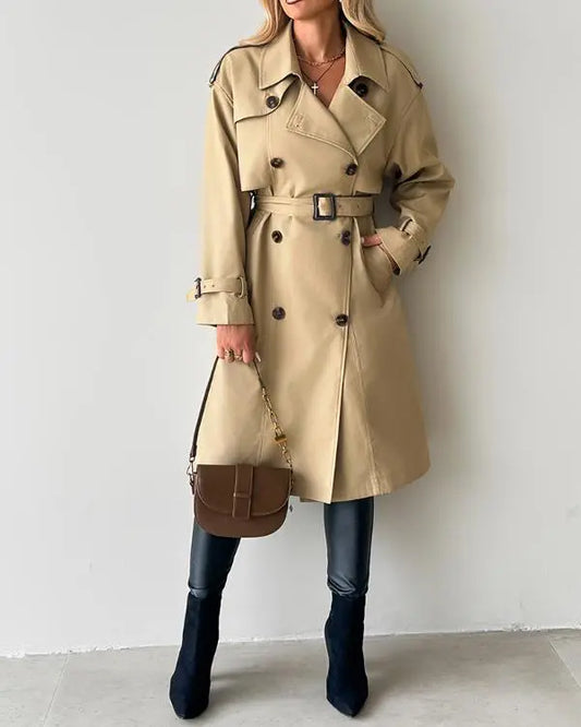 Trench-coat long croisé à col cranté