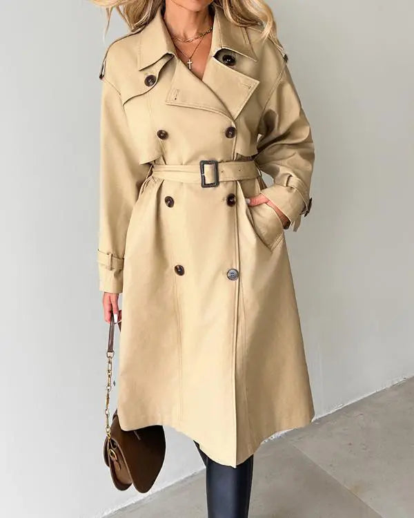 Trench-coat long croisé à col cranté