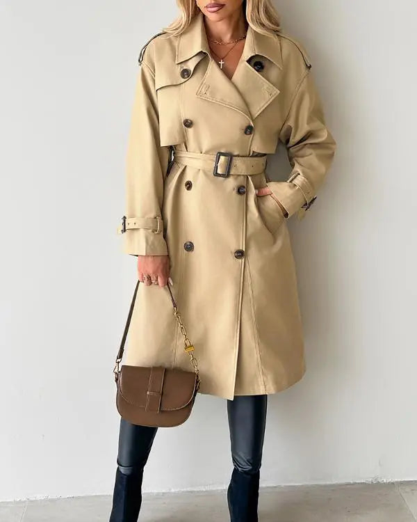 Trench-coat long croisé à col cranté