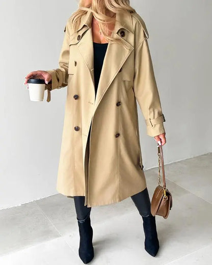 Trench-coat long croisé à col cranté