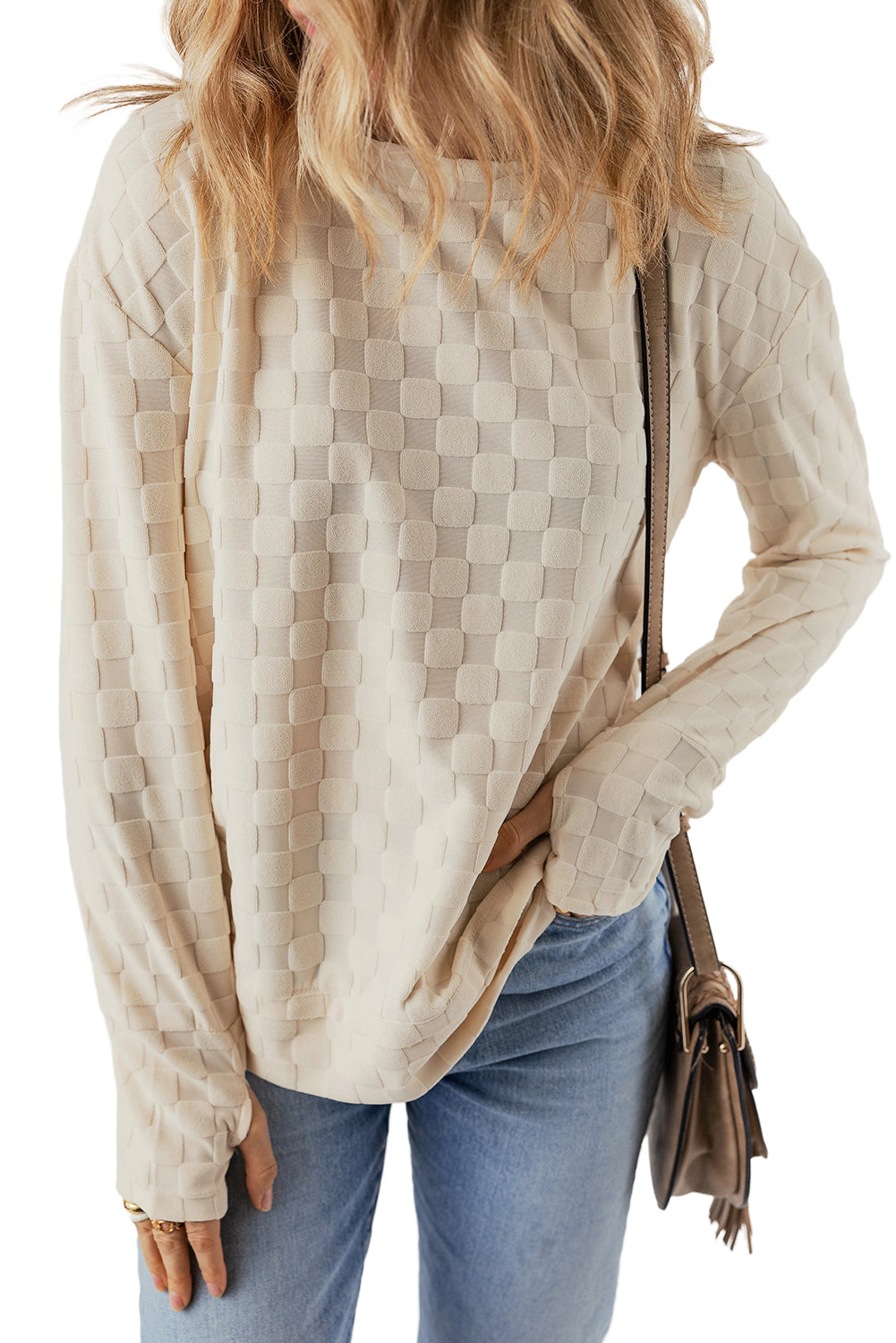 Solid Textured Thumbhole Sleeve Top