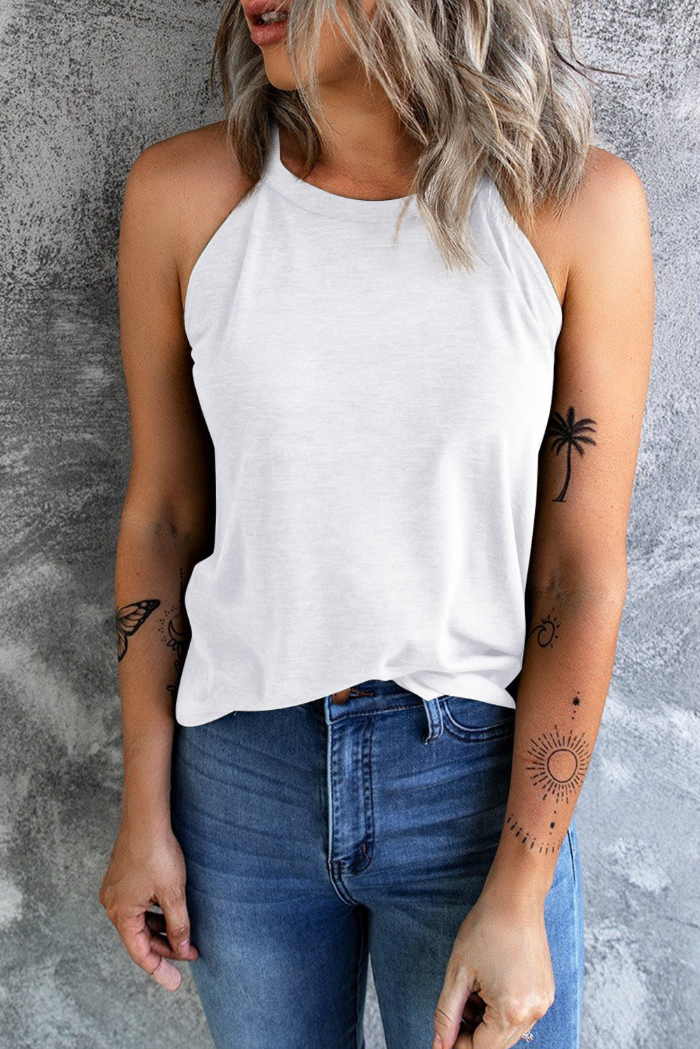 White Crew Neck Tank Top