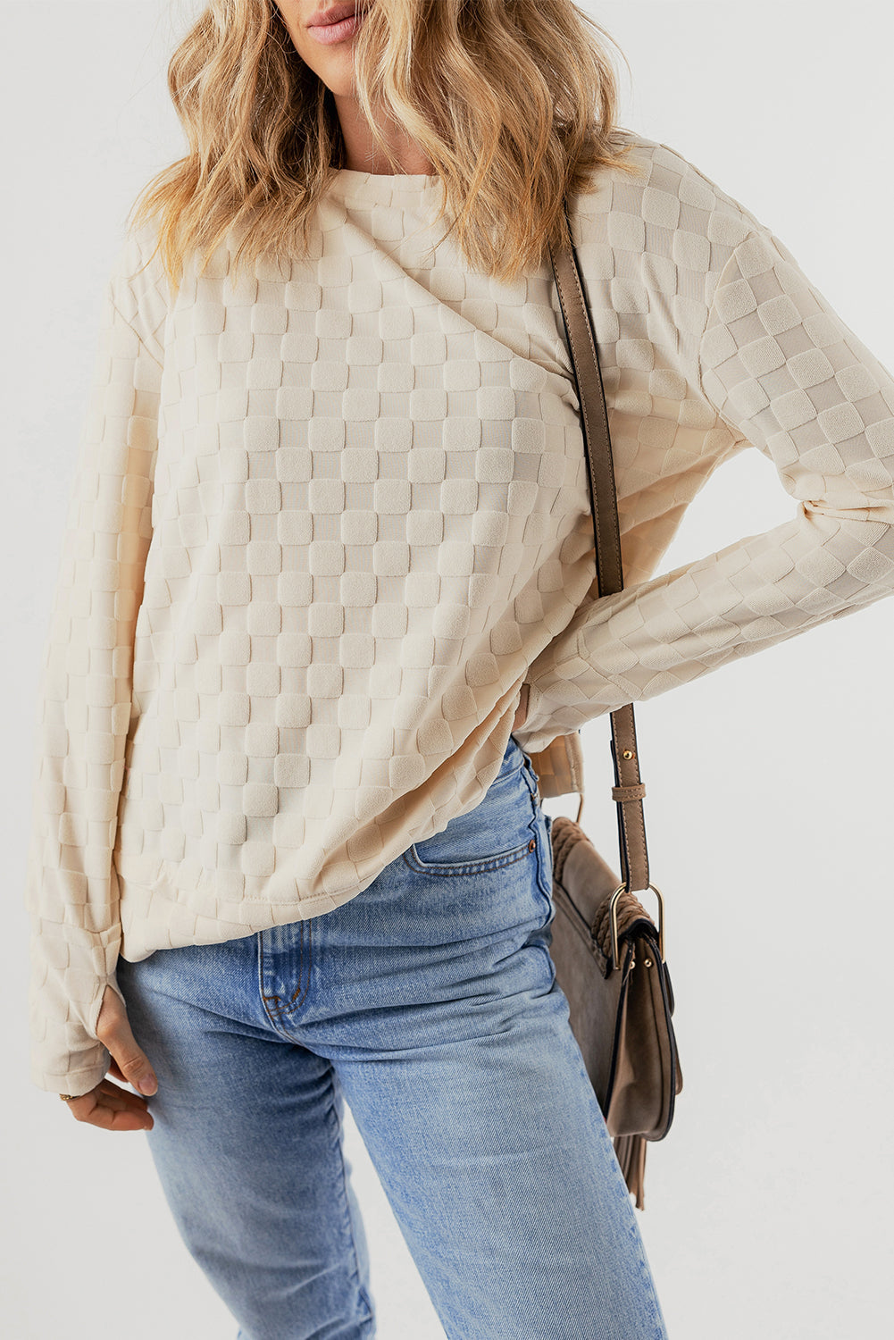 Solid Textured Thumbhole Sleeve Top